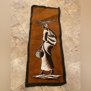 Vintage African Bark Cloth Felt Original Wall Art Signed Tourist Pennant EUC